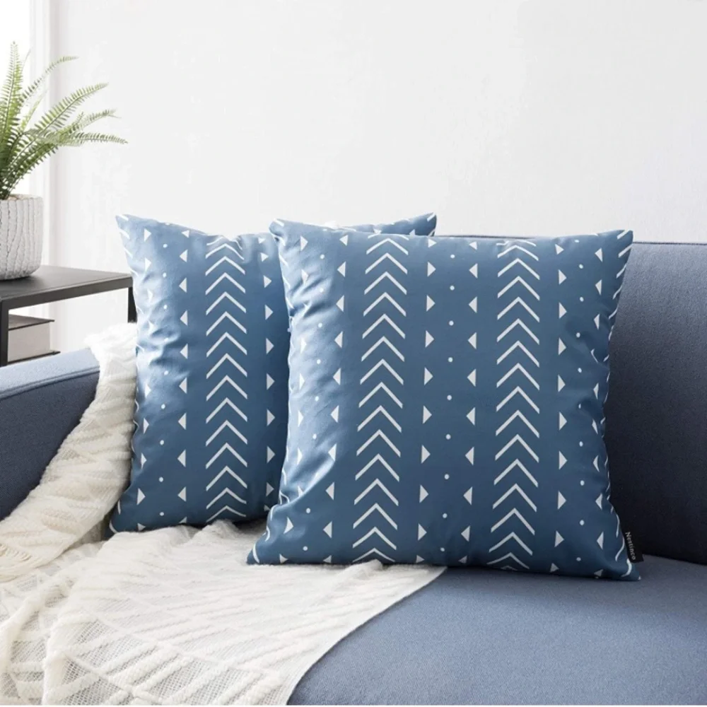 Luxury Home | Boho Chic Blue & White Geo Tribal Print Throw Pillow Covers